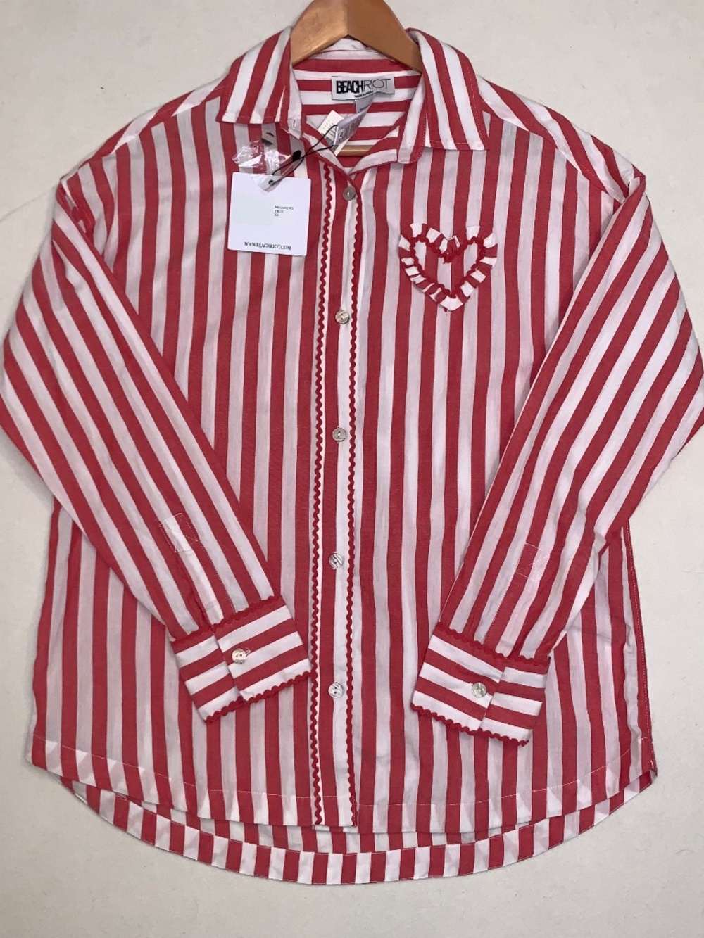 Anthropologie Beach Riot Red Striped Swim Coverup Shirt XS Boho Resortwear